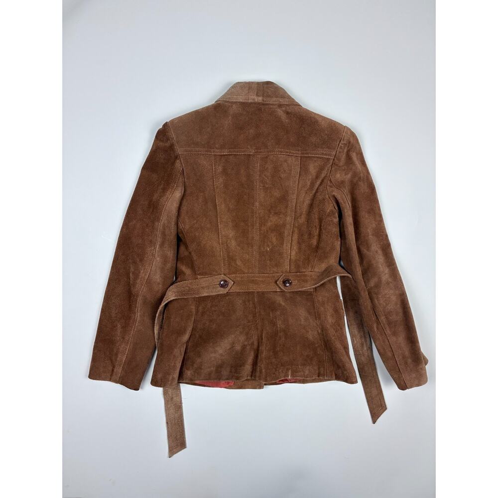 Vintage 70s Francoise Moreau Suede Belted Boho Western Blazer Jacket Brown S - Picture 6 of 9